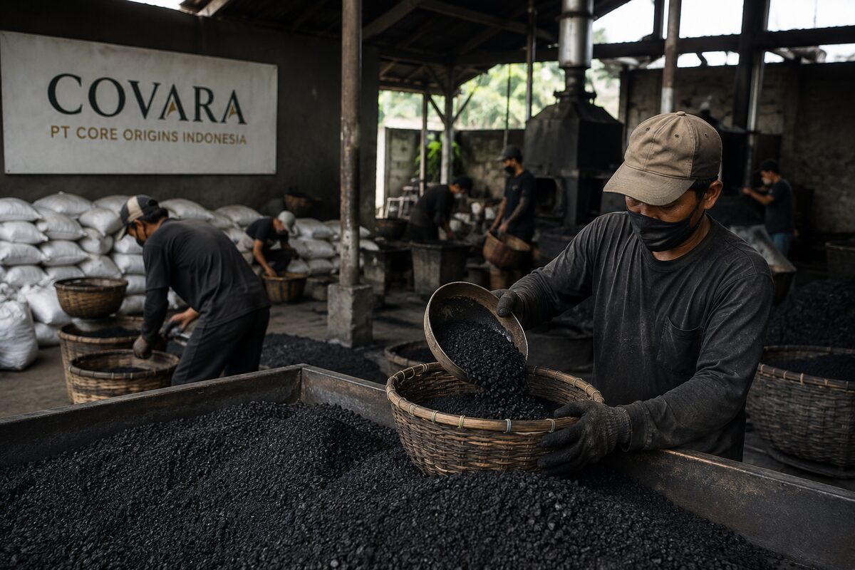 Proses produksi arang aktif Covara